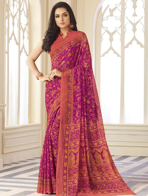 floral printed saree with blouse - 17176730 - Very Small Image - 1