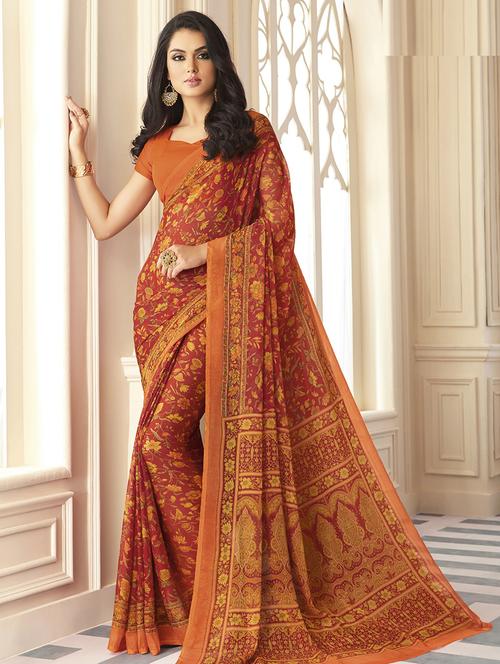 floral printed saree with blouse - 17176732 - Very Small Image - 1