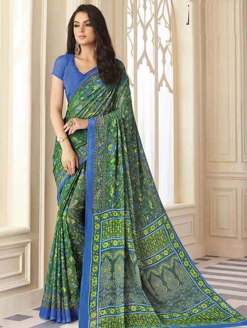 floral printed saree with blouse - 17176733 - Very Small Image - 1