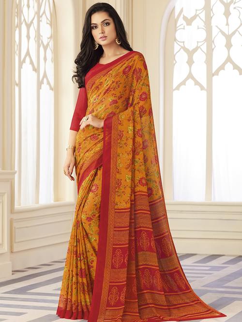 floral printed saree with blouse - 17176734 - Very Small Image - 1