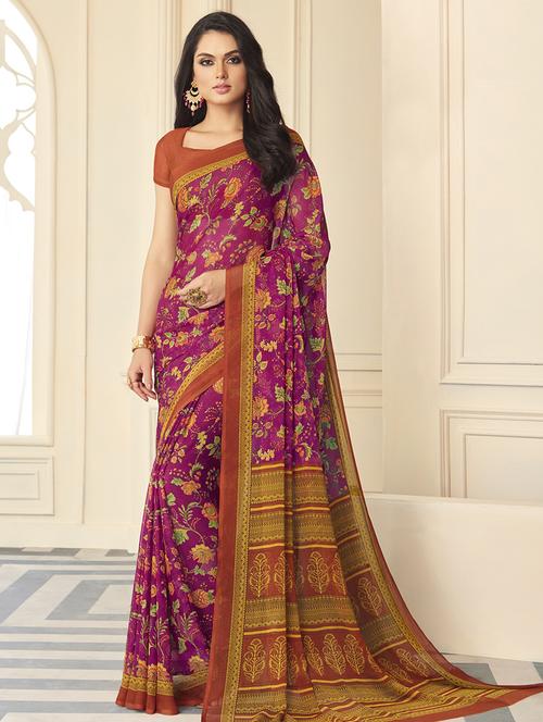 floral printed saree with blouse - 17176735 - Very Small Image - 1