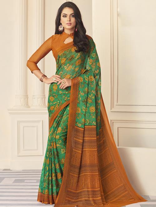 floral printed saree with blouse - 17176736 - Very Small Image - 1