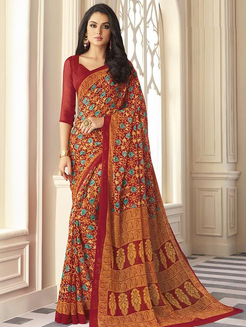 floral printed saree with blouse - 17176741 - Very Small Image - 1
