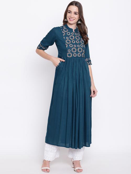 yoke embroidered a-line kurta - 17176873 - Very Small Image - 1