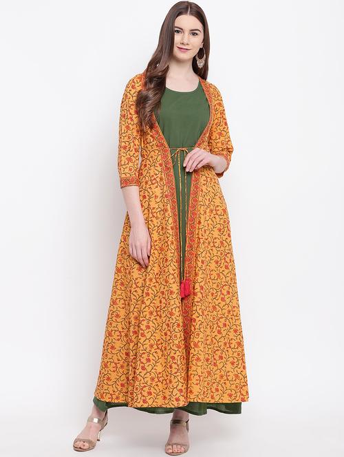 a-line kurta with printed jacket - 17176889 - Very Small Image - 1
