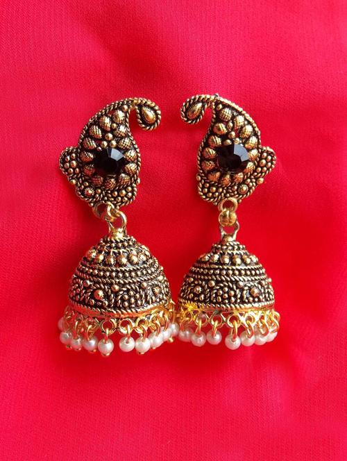 gold metal jhumka earring - 17179845 - Very Small Image - 1