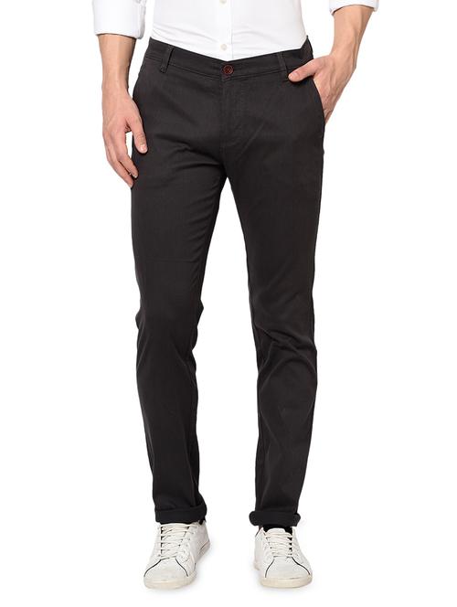 grey solid flat front casual trouser - 17180035 - Very Small Image - 1