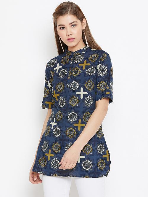 mandarin neck printed tunic - 17181620 - Very Small Image - 1