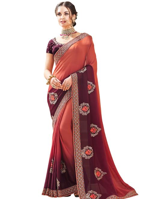 bordered embroidered saree with blouse - 17181869 - Very Small Image - 1