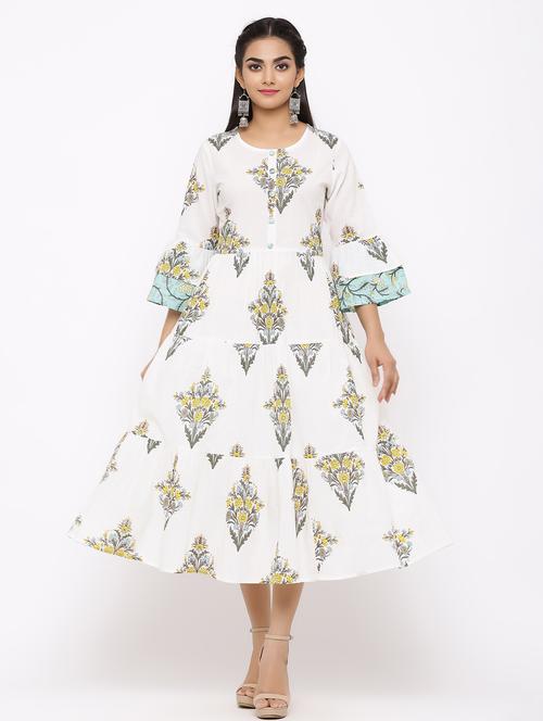 floral print tiered flare ethnic dress - 17181880 - Very Small Image - 1
