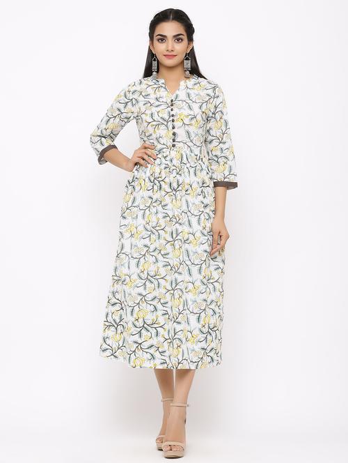 foil print a-line ethnic dress - 17181890 - Very Small Image - 1