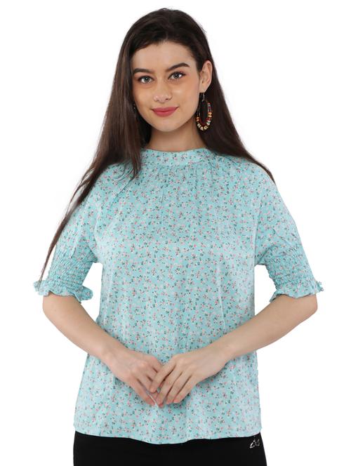 smocked sleeves floral top - 17181995 - Very Small Image - 1