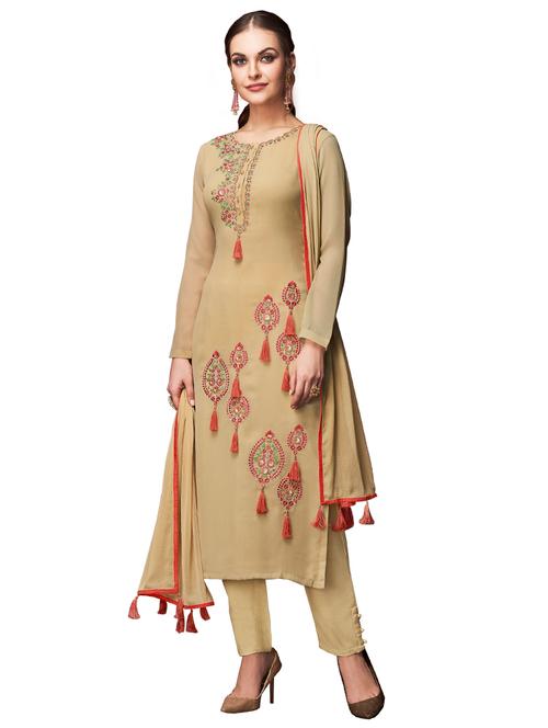 embroidered a-line suits unstitched suit - 17182006 - Very Small Image - 1