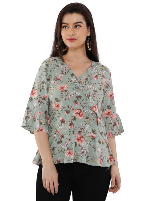 overlap neck floral top - 17182125 - Very Small Image - 1