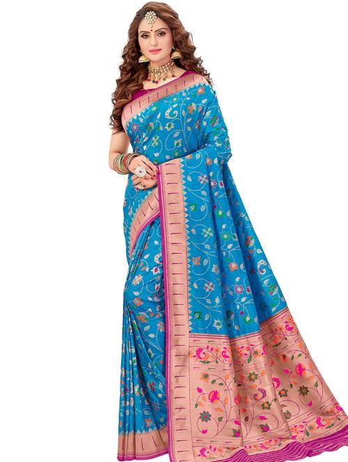 floral zari work paithani saree with blouse - 17183741 - Very Small Image - 1
