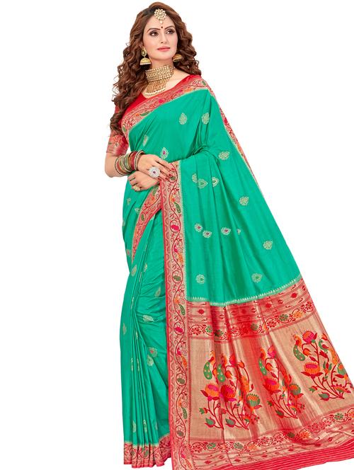 floral zari work paithani saree with blouse - 17183742 - Very Small Image - 1