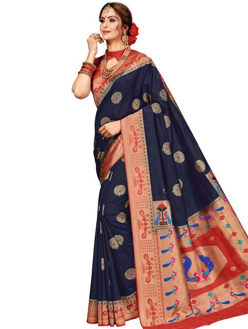 self design paithani saree with blouse - 17183753 - Very Small Image - 1
