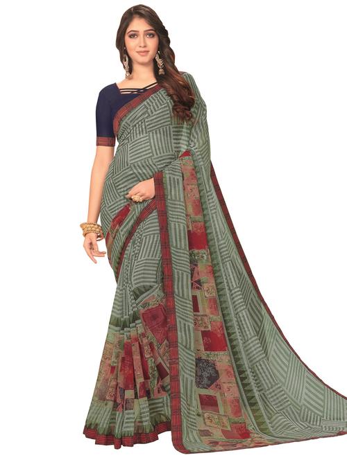 grey georgette printed saree with blouse - 17184171 - Very Small Image - 1