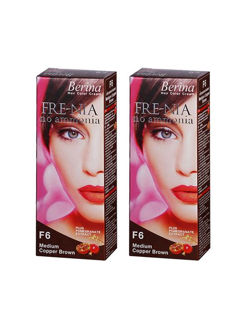 berina f6 medium copper brown fre-nia hair color cream 60gm pack of 2 - 17184453 - Very Small Image - 1