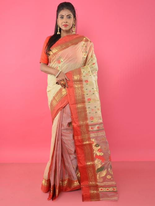 floral zari work tussar saree - 17184922 - Very Small Image - 1
