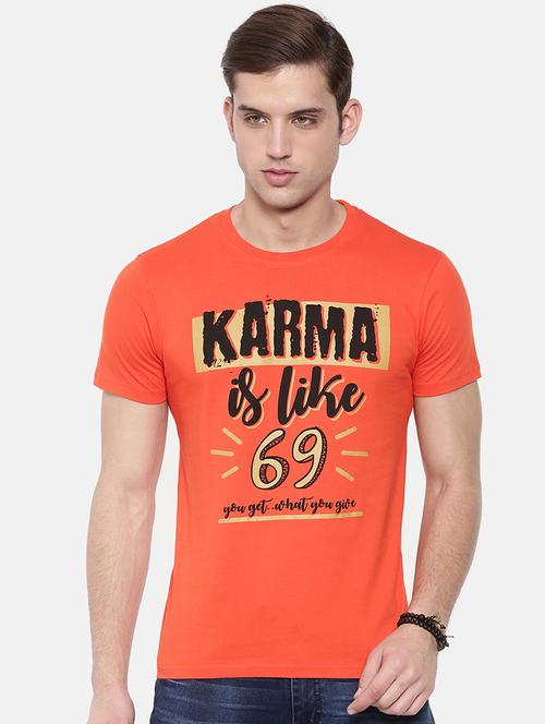 orange typographic front print t-shirt - 17185405 - Very Small Image - 1