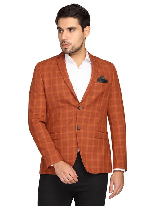 rust checkered single breasted casual blazer - 17190077 - Very Small Image - 1