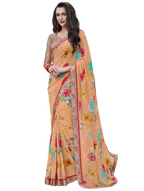 floral printed saree with blouse - 17190846 - Very Small Image - 1