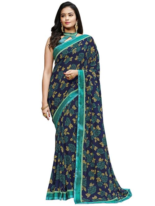 floral printed saree with blouse - 17190855 - Very Small Image - 1