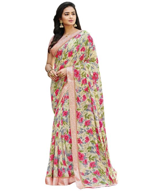 floral printed saree with blouse - 17190859 - Very Small Image - 1