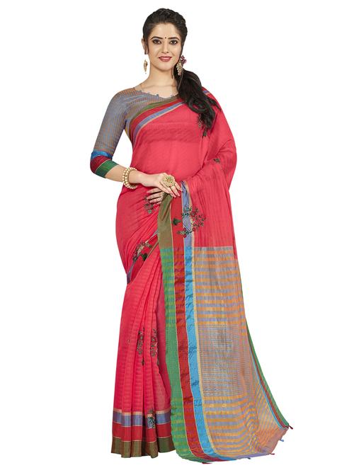 solid embroidered saree with blouse - 17190862 - Very Small Image - 1