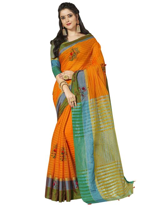 solid embroidered saree with blouse - 17190867 - Very Small Image - 1
