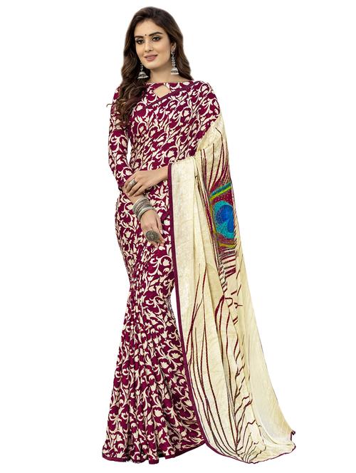 floral printed saree with blouse - 17190879 - Very Small Image - 1