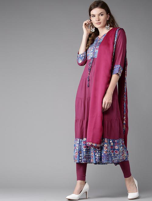 contrast printed kurta dupatta set - 17190933 - Very Small Image - 1