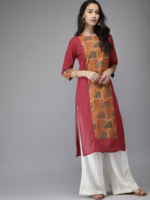 contrast printed straight kurta - 17191070 - Very Small Image - 1