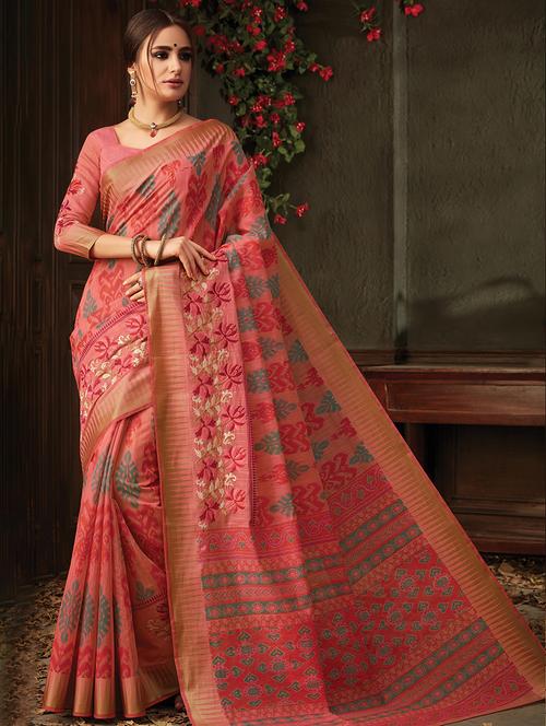 floral print embroidered saree - 17191453 - Very Small Image - 1