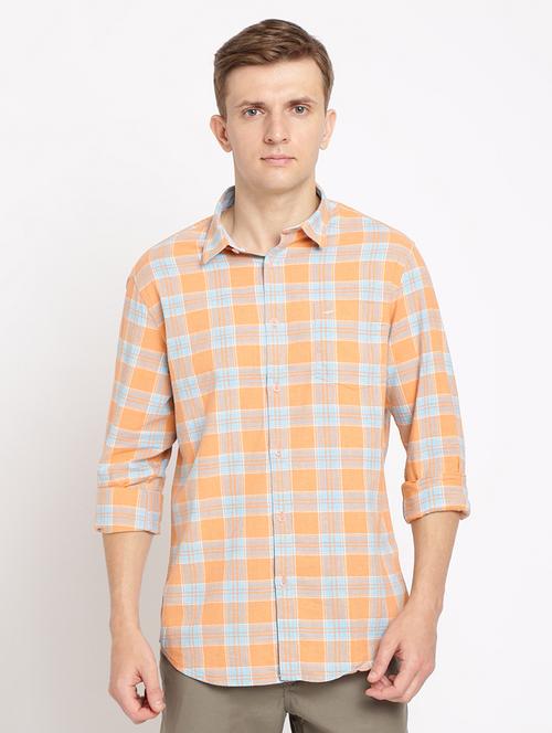 orange checkered linen casual shirt - 17191894 - Very Small Image - 1