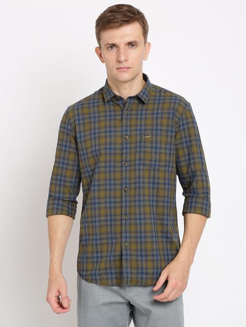 olive green checkered casual shirt - 17191900 - Very Small Image - 1