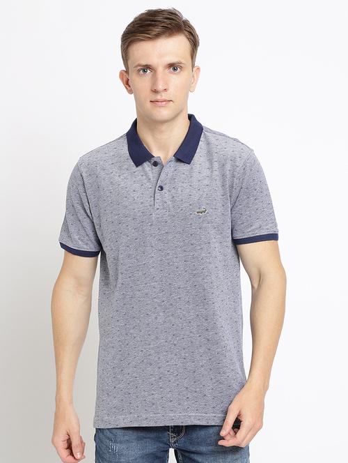 navy blue self design polo t-shirt - 17191920 - Very Small Image - 1