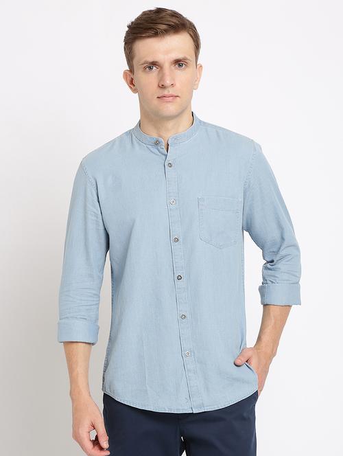 light blue solid casual shirt - 17191921 - Very Small Image - 1