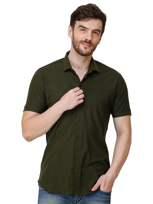 olive green solid casual shirt - 17192093 - Very Small Image - 1