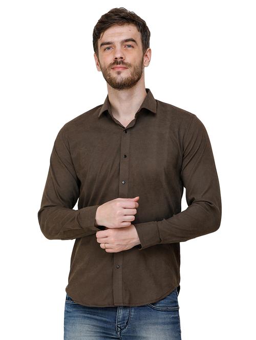 khaki solid casual shirt - 17192102 - Very Small Image - 1
