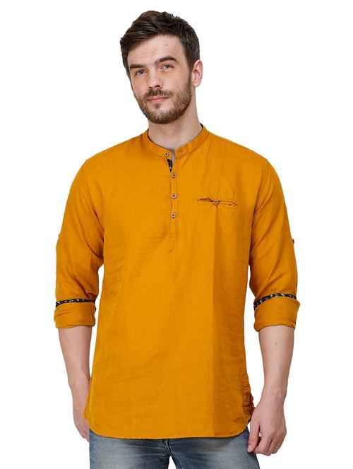 orange solid linen casual shirt - 17192127 - Very Small Image - 1