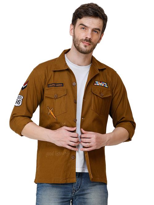 khaki solid casual shirt - 17192129 - Very Small Image - 1