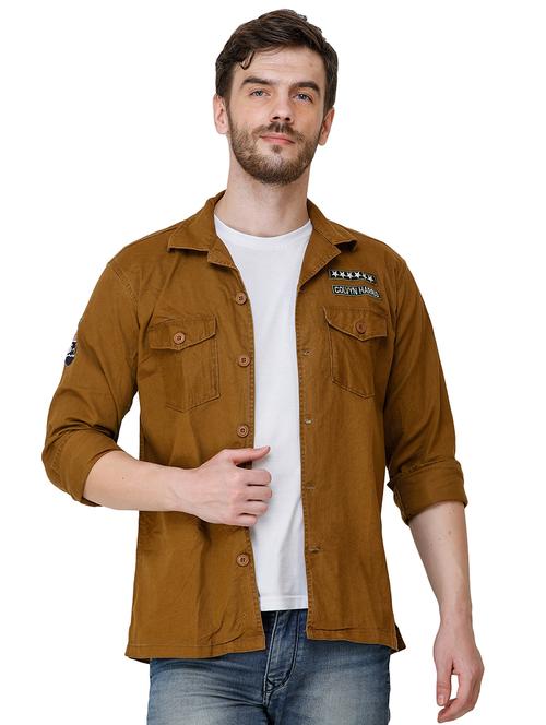 khaki solid casual shirt - 17192134 - Very Small Image - 1