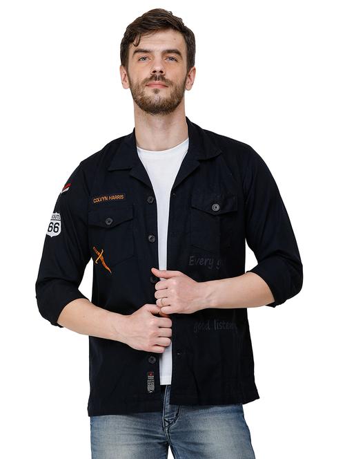 navy blue printed casual shirt - 17192139 - Very Small Image - 1