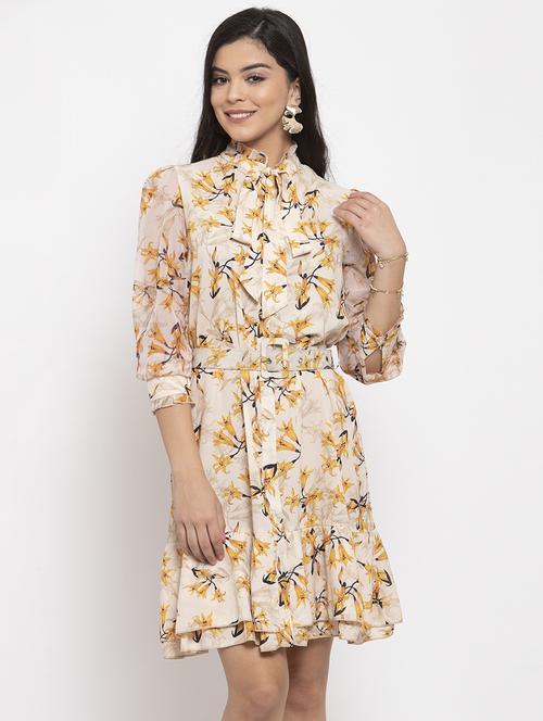 tie up neck floral a-line dress - 17192146 - Very Small Image - 1