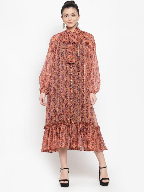 tie up neck printed dress - 17192151 - Very Small Image - 1