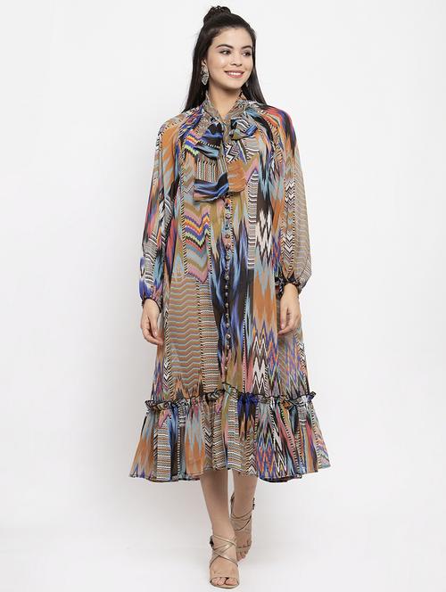 tie up neck printed maxi dress - 17192152 - Very Small Image - 1