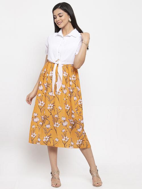 yellow polyester fit & flare dress - 17192172 - Very Small Image - 1