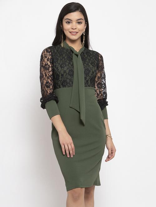 olive polyester bodycon dress - 17192182 - Very Small Image - 1